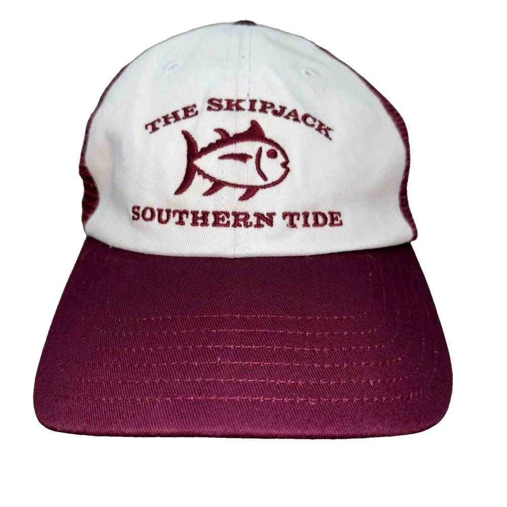 Southern Tide The Skipjack Hat Adult Snapback Burgundy White Mesh Cap see pics